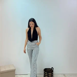 PANTALON PINZA CUADROS BRILLO
