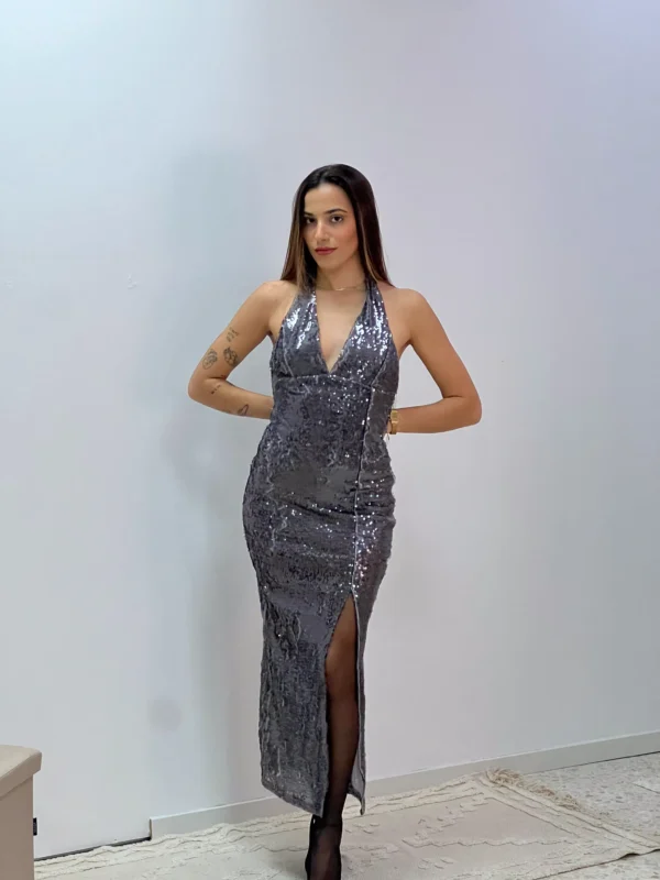 VESTIDO LENTEJUELA GRIS