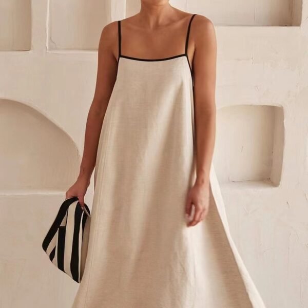 VESTIDO BEIGE DETALLE NEGRO - Imagen 2