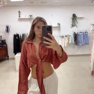 CAMISA LINO ABIERTA TEJA